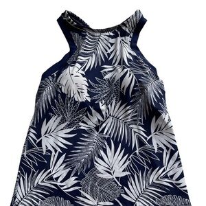 Jantzen Sport Navy‎ White Tropical Palm Leaf High Neck Tankini Swim Top NWT